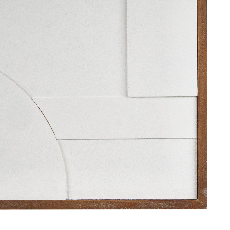 White Geometric Textured Wall Art with Brown Solid Wood Frame