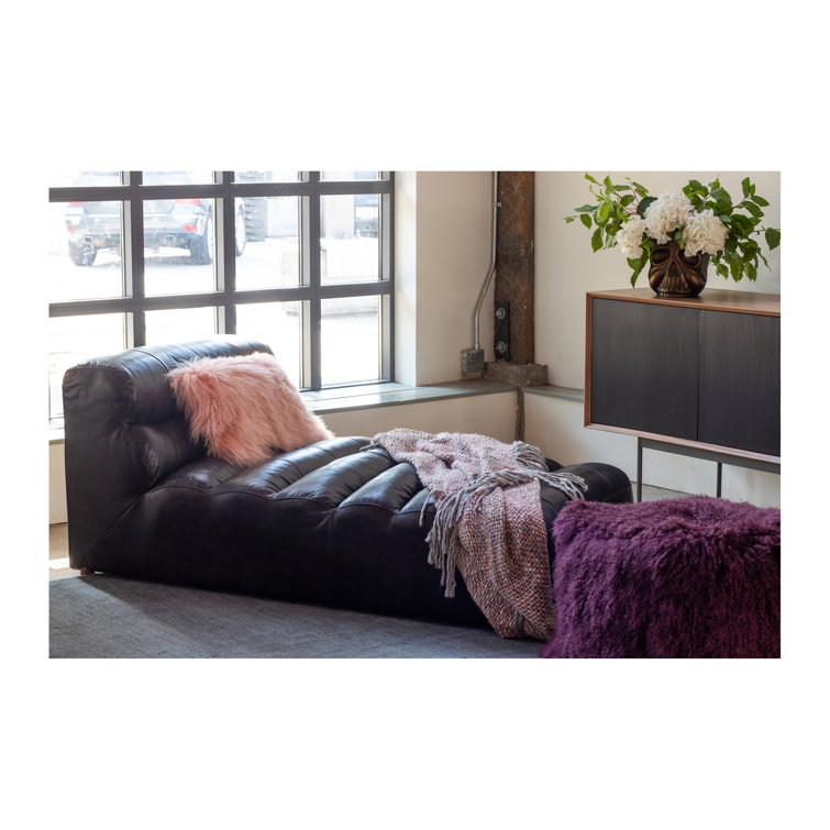 Ramsay Antique Black Leather Chaise with Solid Birch Frame