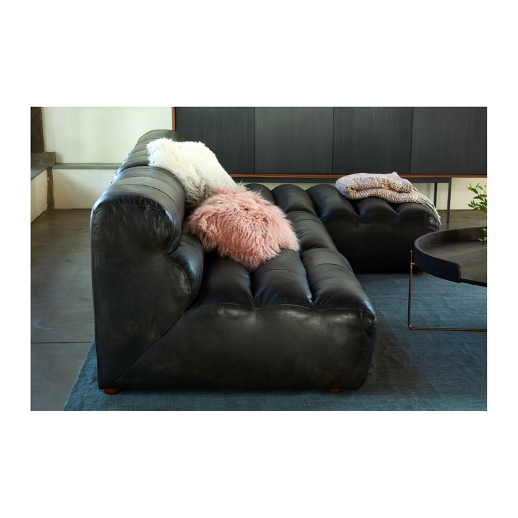 Ramsay Antique Black Leather Chaise with Solid Birch Frame