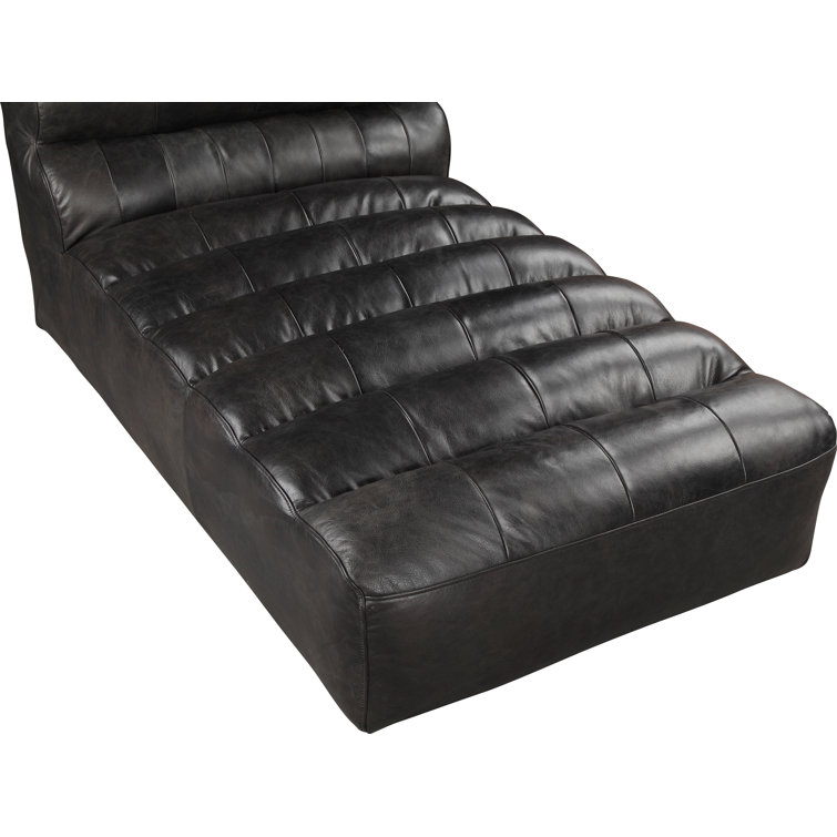 Ramsay Antique Black Leather Chaise with Solid Birch Frame