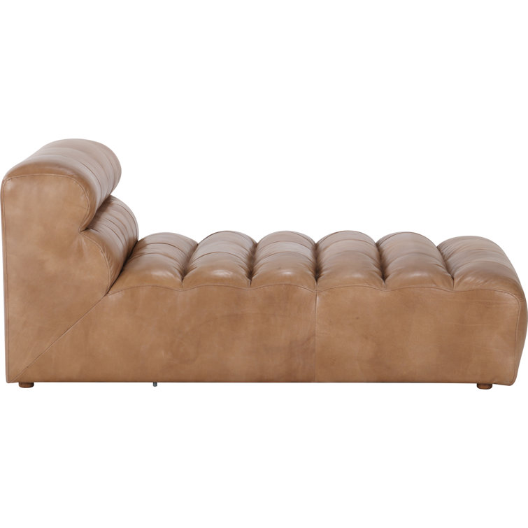 Ramsay Contemporary Tan Leather & Wood Stationary Chaise