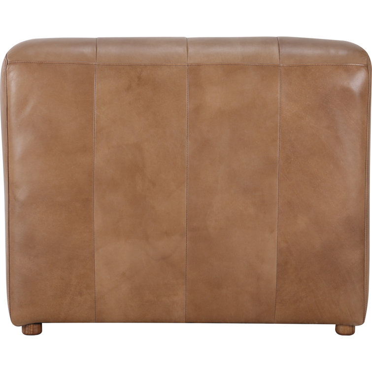 Ramsay Contemporary Tan Leather & Wood Stationary Chaise
