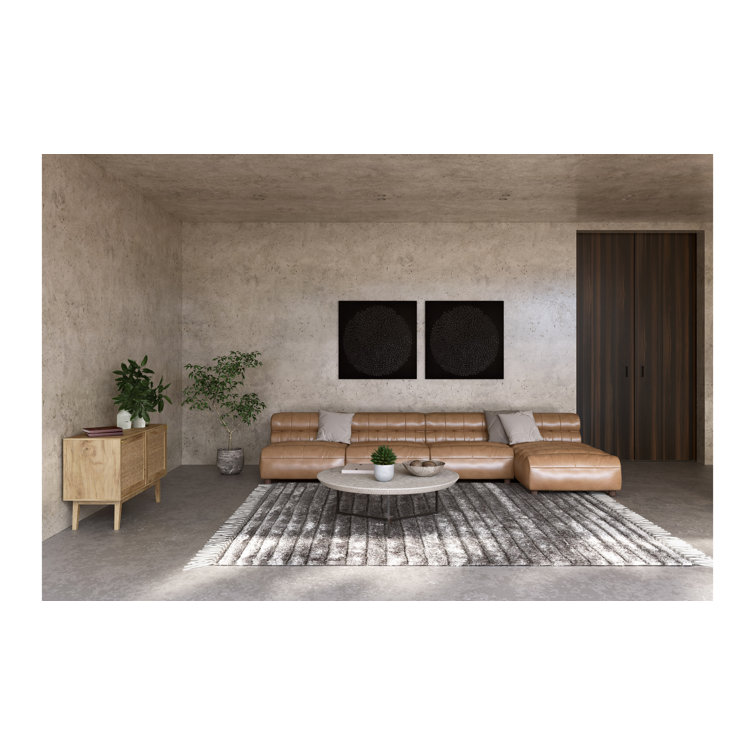 Ramsay Contemporary Tan Leather & Wood Stationary Chaise