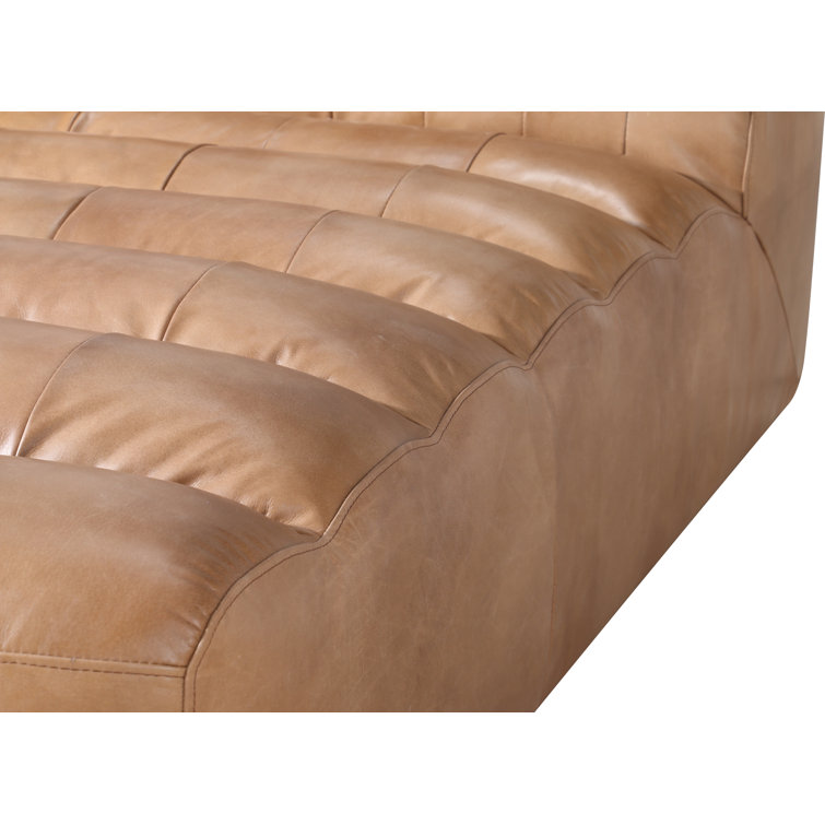 Ramsay Contemporary Tan Leather & Wood Stationary Chaise