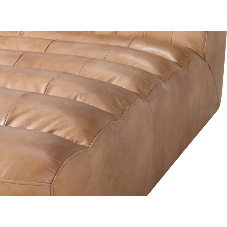 Ramsay Contemporary Tan Leather & Wood Stationary Chaise