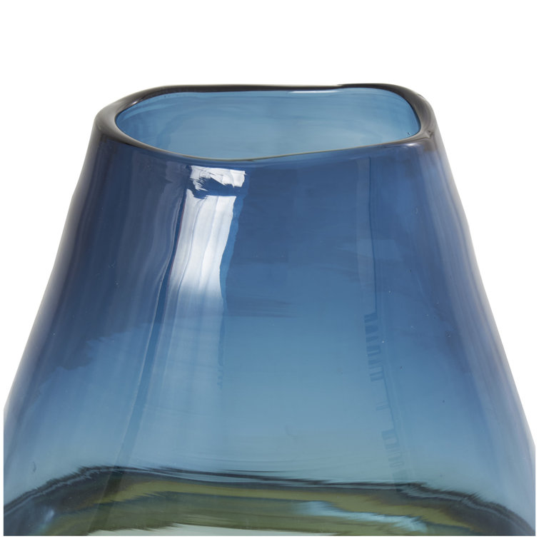 Handcrafted Blue and Amber Glass Table Vase