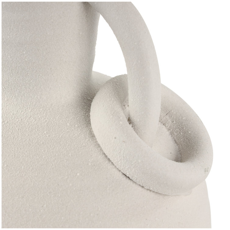 Cream Ceramic Amphora Vase with Ring Handles