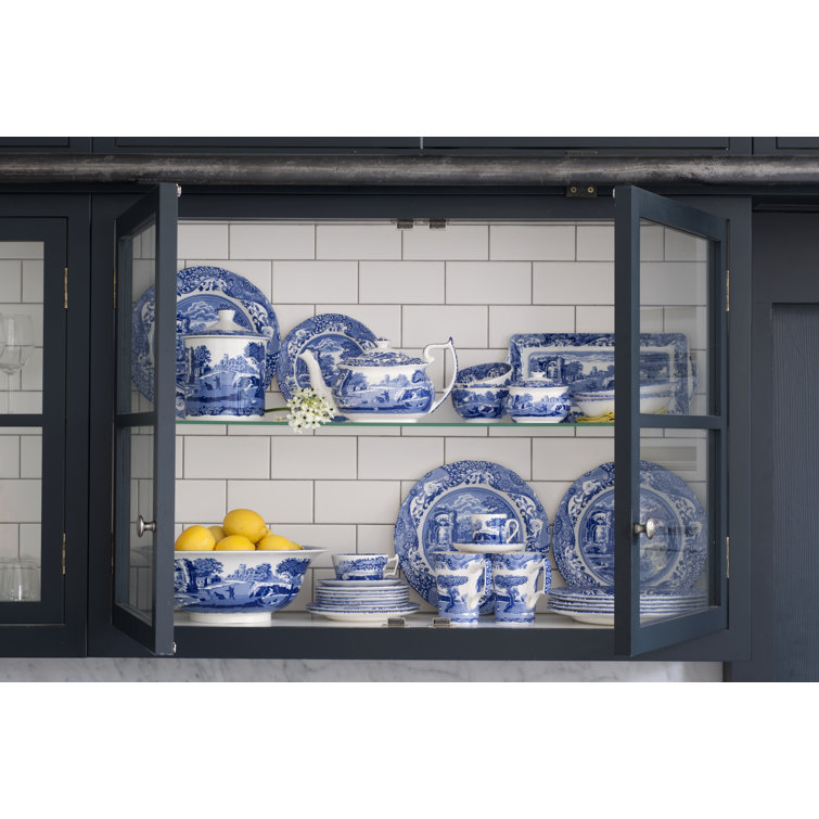 Blue and White Earthenware Teapot with Italian Countryside Design