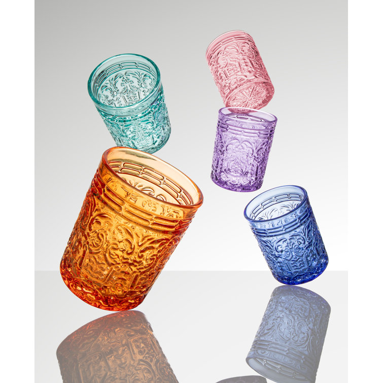 Pink Embossed Glass Whiskey Tumblers Set of Four
