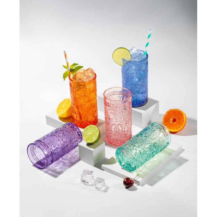 Godinger Purple Embossed Crystal Highball Glasses Set of 4