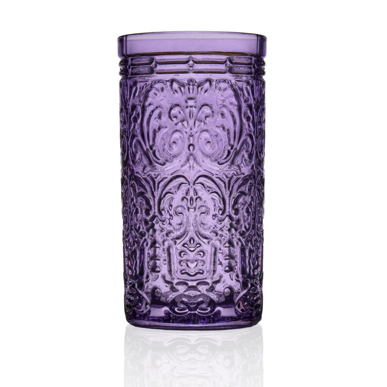 Godinger Purple Embossed Crystal Highball Glasses Set of 4