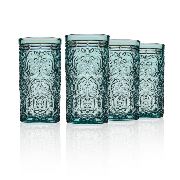 Seafoam Embossed Glass Highball Set of Four