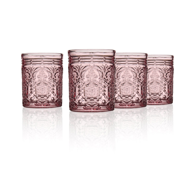 Pink Embossed Glass Whiskey Tumblers Set of Four