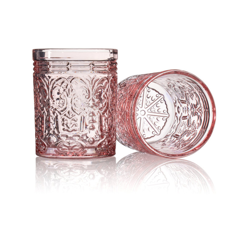 Pink Embossed Glass Whiskey Tumblers Set of Four