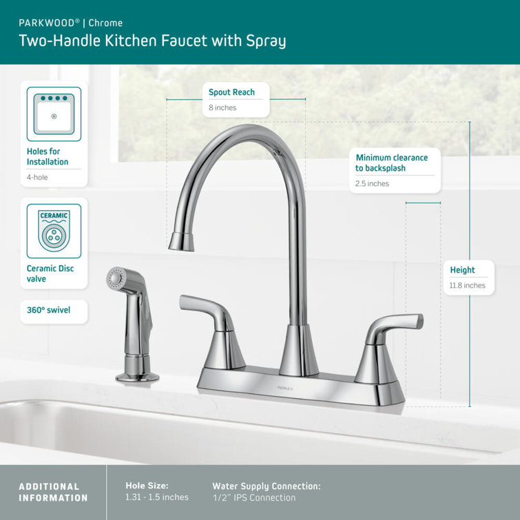 Chrome High-Arc Two Handle Kitchen Faucet with Side Spray