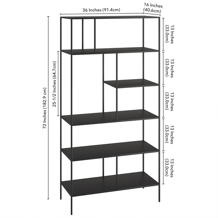 Industrial 5-Tier Blackened Bronze Metal Bookcase, 72" Tall