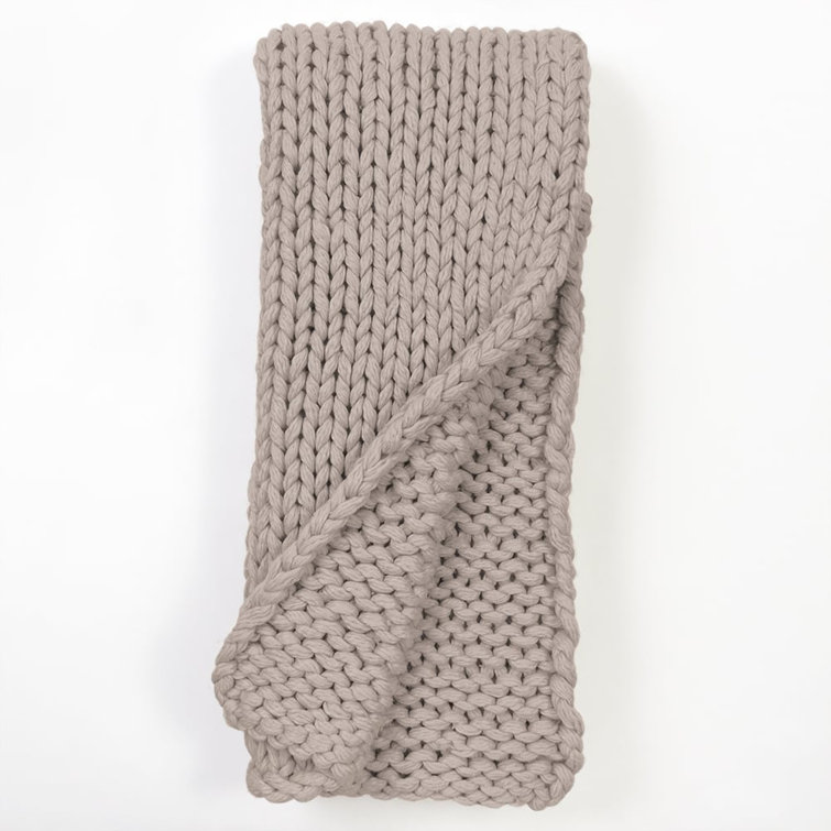 Gray Wool Cable Knit Reversible Throw Blanket