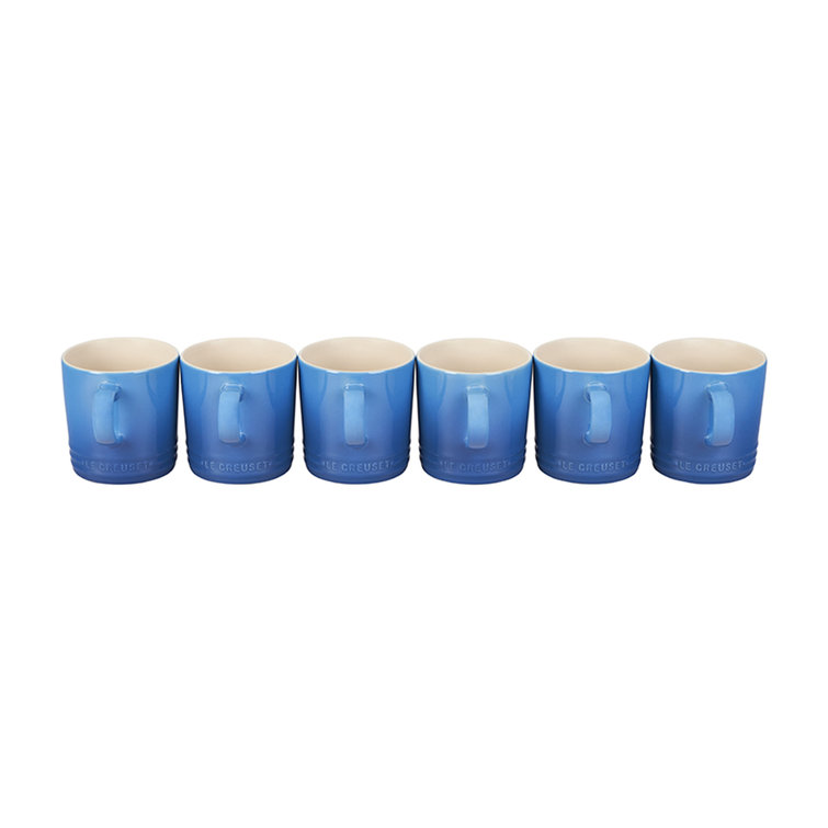 Set of 6 Marseille Blue Ceramic Mugs, 12 Oz Each