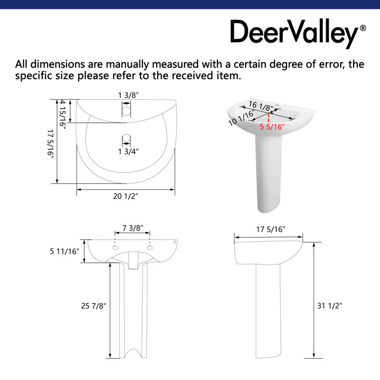 White Ceramic U-Shaped Pedestal Bathroom Sink with Overflow