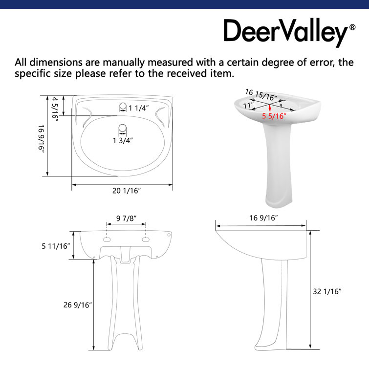 White Ceramic U-Shaped Pedestal Bathroom Sink with Overflow