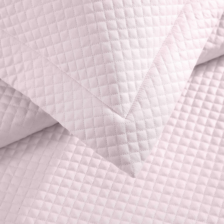 King White Cotton Reversible Diamond Quilted Coverlet Set