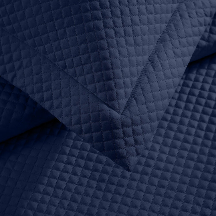 King White Cotton Reversible Diamond Quilted Coverlet Set