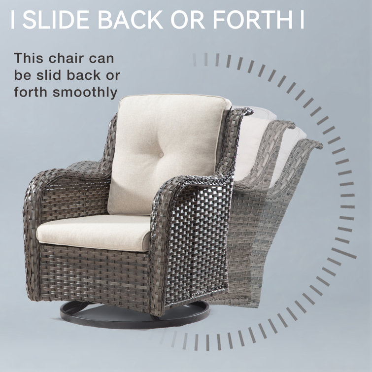 Beige Wicker Swivel Patio Chairs with Cushions, Set of 4