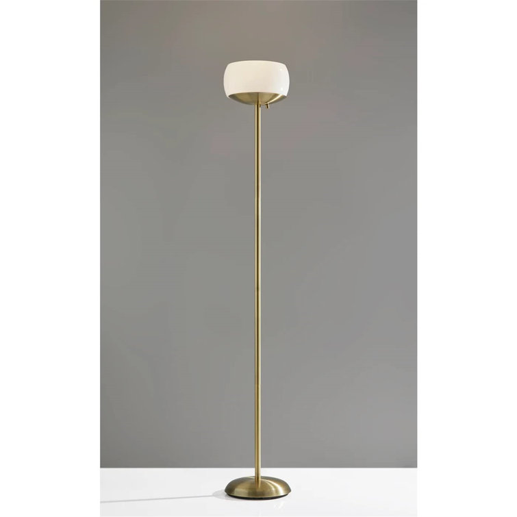 Opal White and Antique Brass 71" Torchiere Floor Lamp with Glass Shade