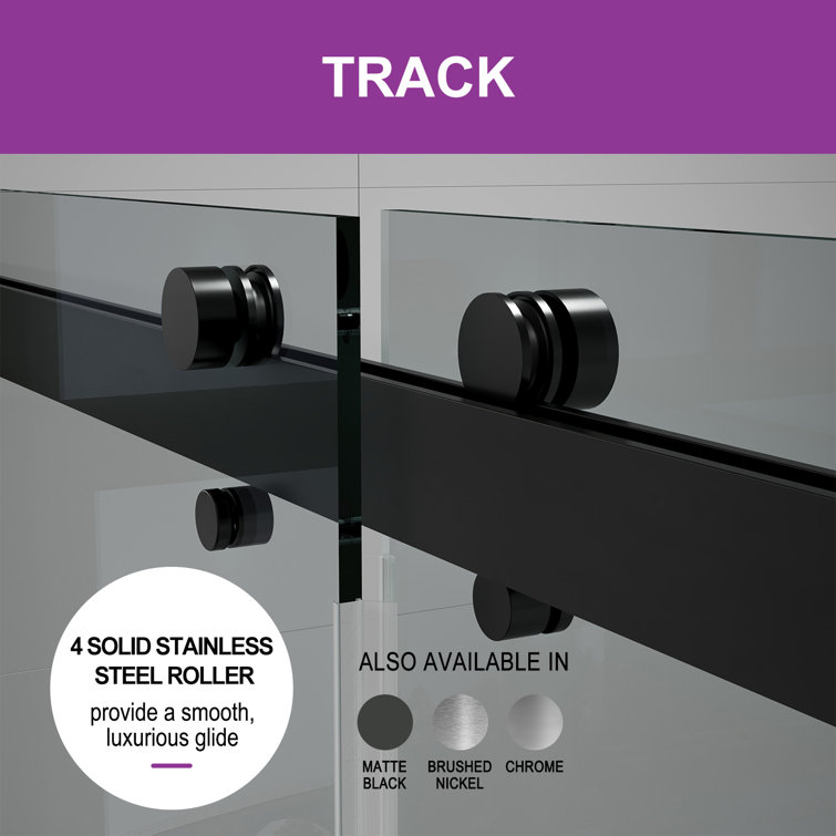 Oceanus 59" Matte Black Frameless Sliding Shower Door with Clear Glass