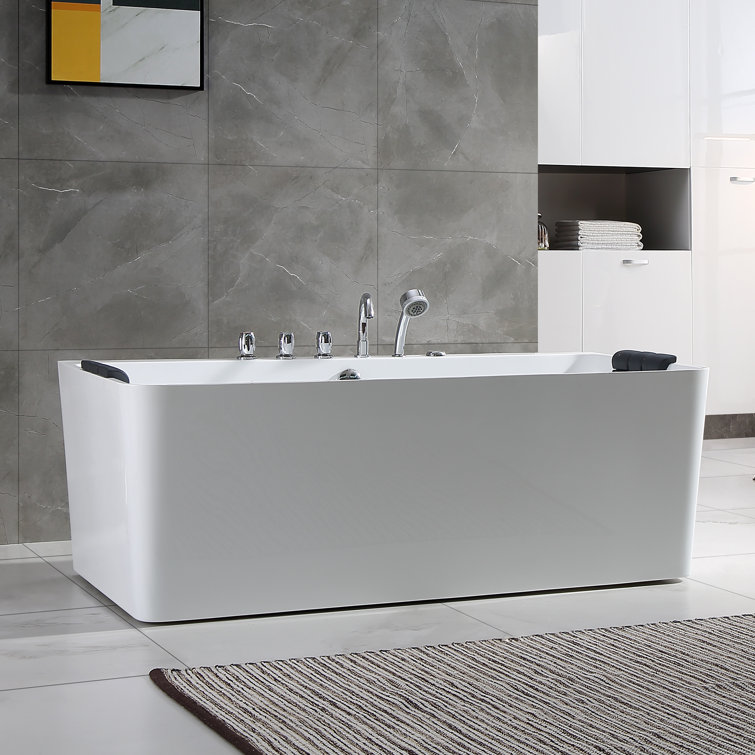 67'' White Acrylic Freestanding Whirlpool Bathtub with Faucet