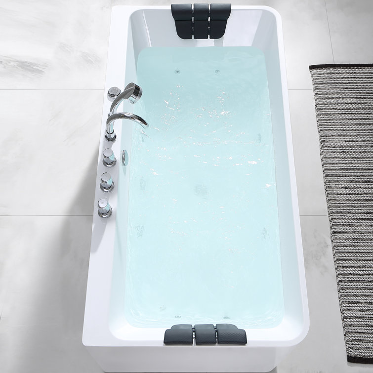 67'' White Acrylic Freestanding Whirlpool Bathtub with Faucet