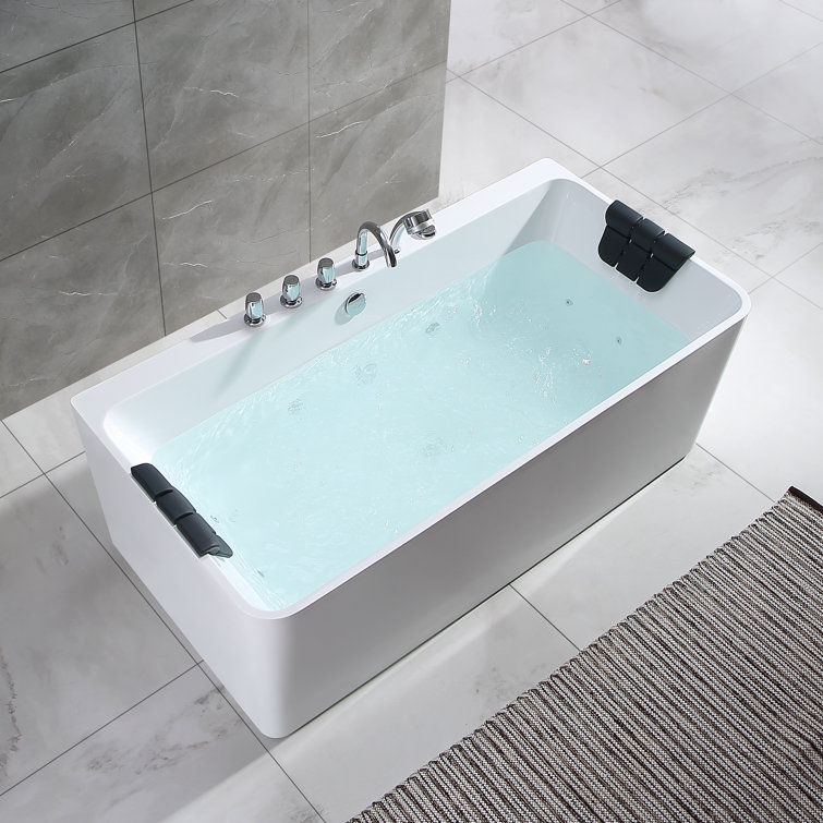 67'' White Acrylic Freestanding Whirlpool Bathtub with Faucet