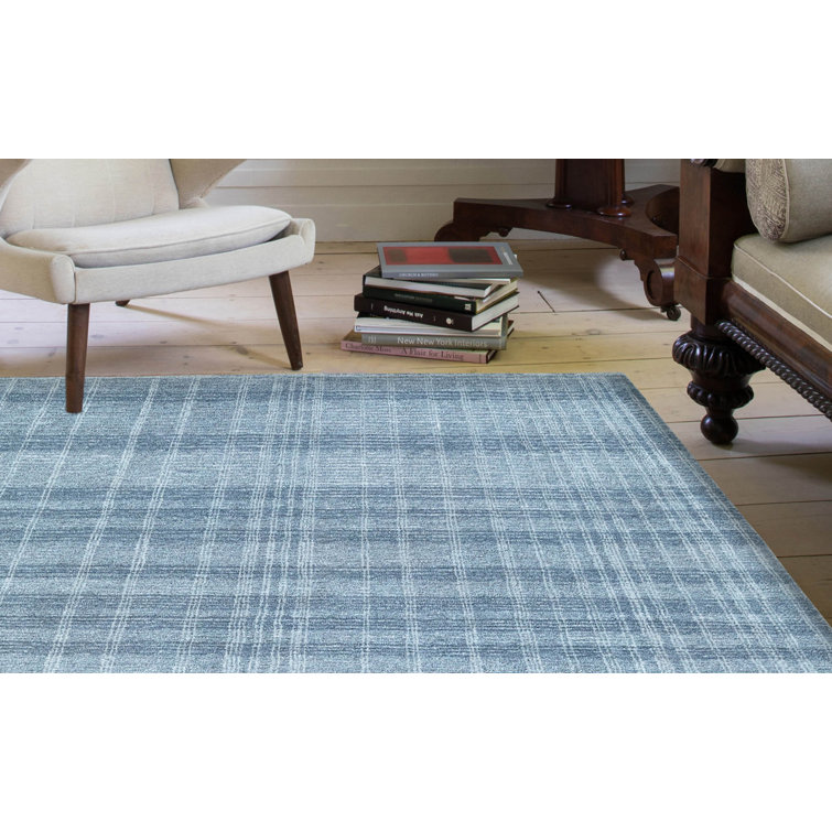 Hand Tufted Blue Wool Rectangular Area Rug 2' x 3'