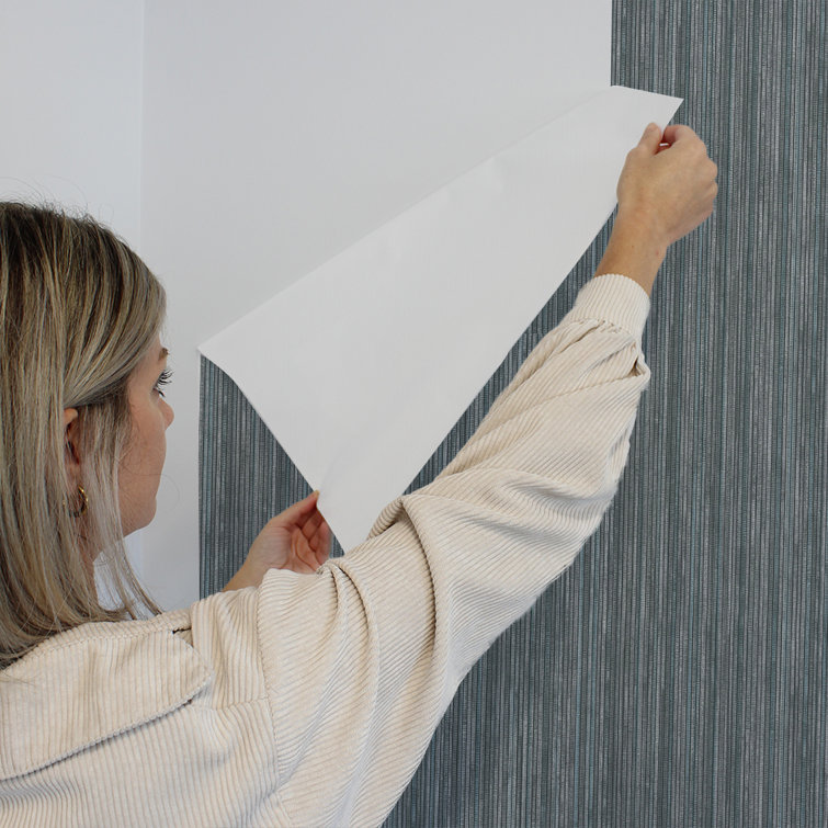Chambray Blue Faux Grasscloth Textured Peel and Stick Wallpaper Roll