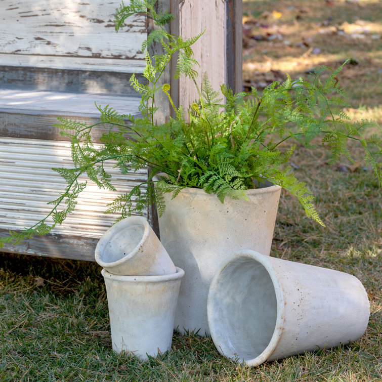 Medium Distressed White and Beige Concrete Planter