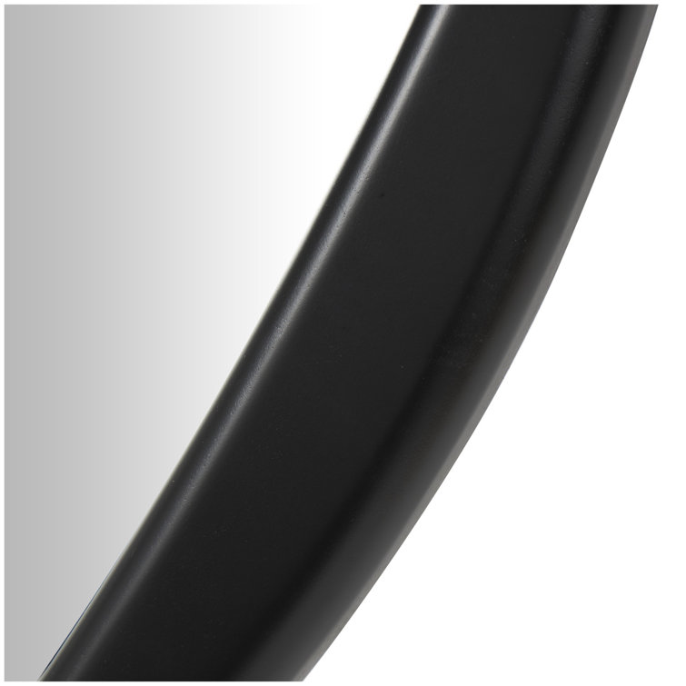Asymmetrical Black Glass Wall Mirror with Wood Frame