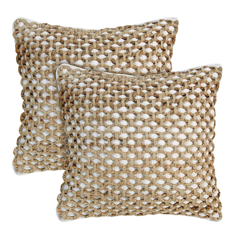 Jada 20" White and Beige Cotton Jute Throw Pillow Covers