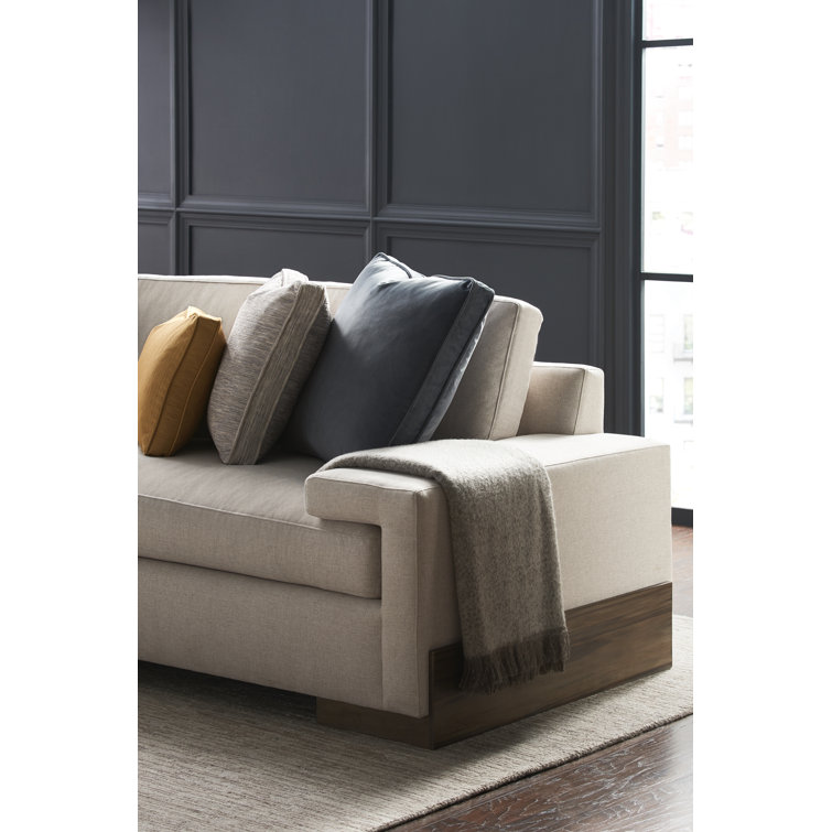 120'' Wide Beige Herringbone Modular Sectional with Wood Shelf & Charging Station