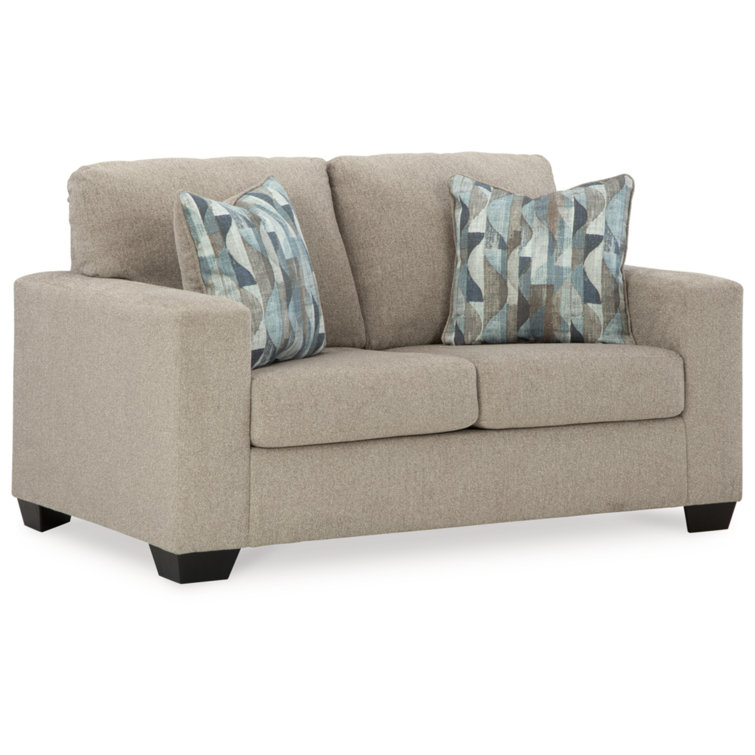 62'' Beige Fabric Track Arm Loveseat with Accent Pillows