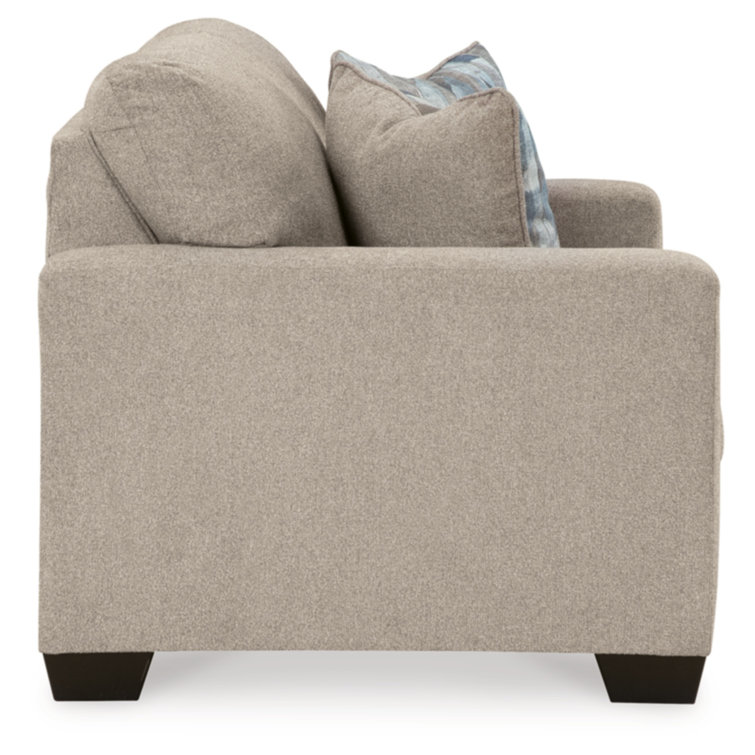 62'' Beige Fabric Track Arm Loveseat with Accent Pillows