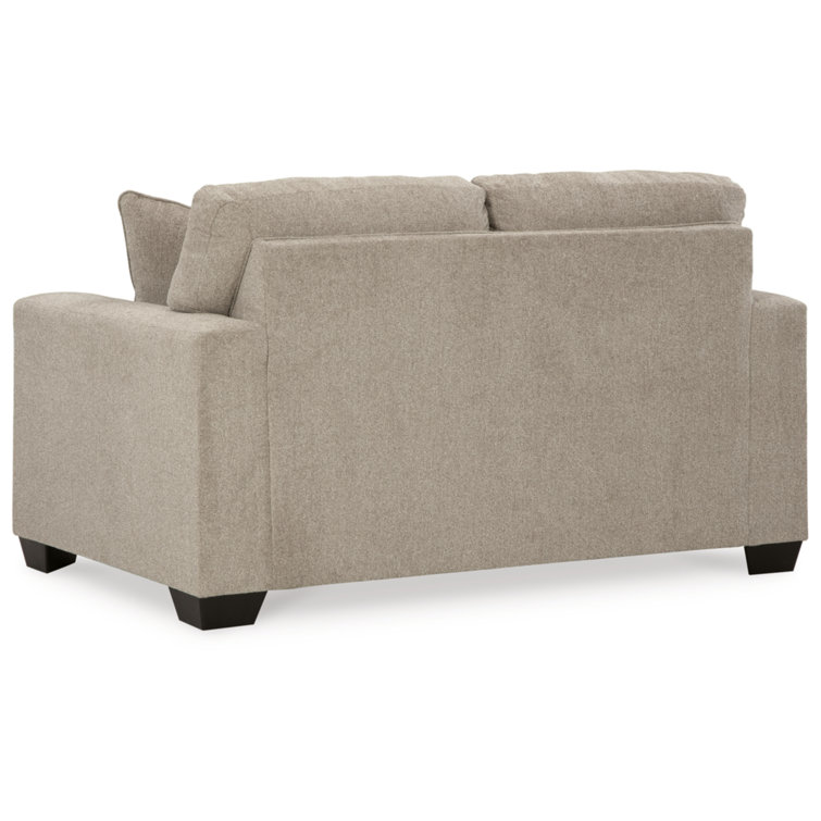 62'' Beige Fabric Track Arm Loveseat with Accent Pillows