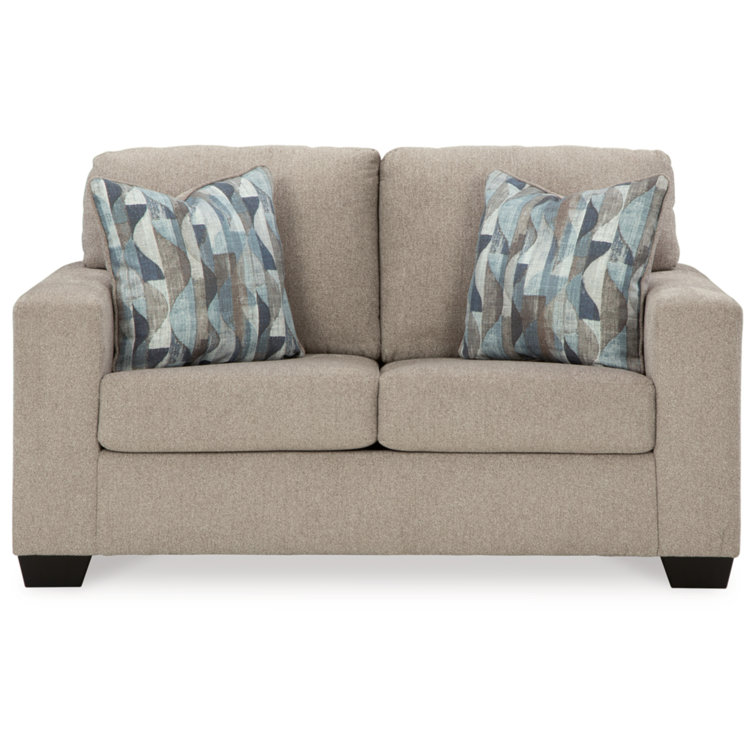 62'' Beige Fabric Track Arm Loveseat with Accent Pillows