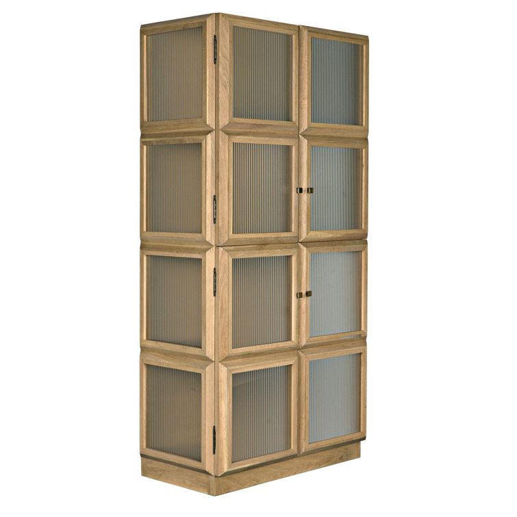 Natural Oak Lighted China Cabinet with Glass Panels