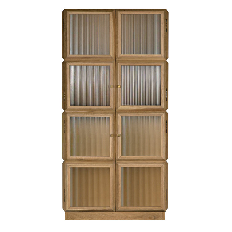Natural Oak Lighted China Cabinet with Glass Panels