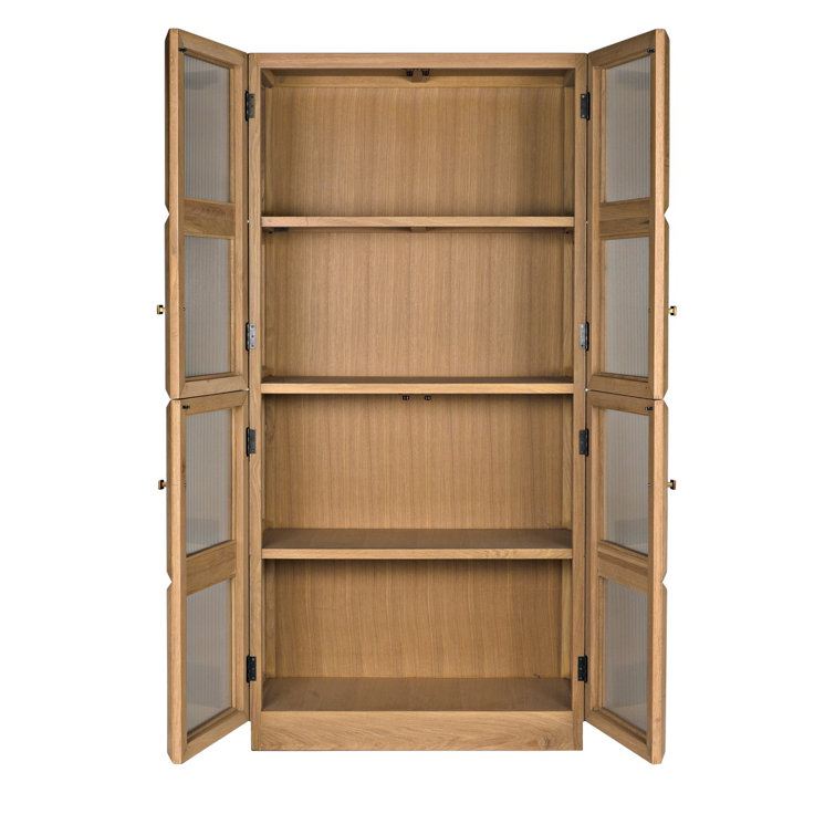 Natural Oak Lighted China Cabinet with Glass Panels