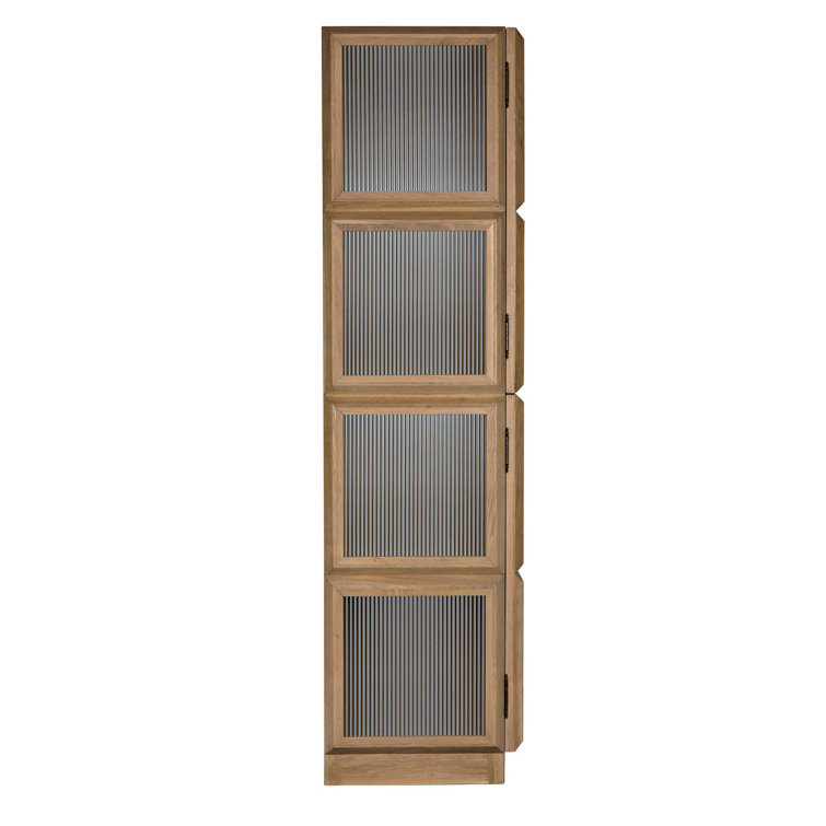 Natural Oak Lighted China Cabinet with Glass Panels
