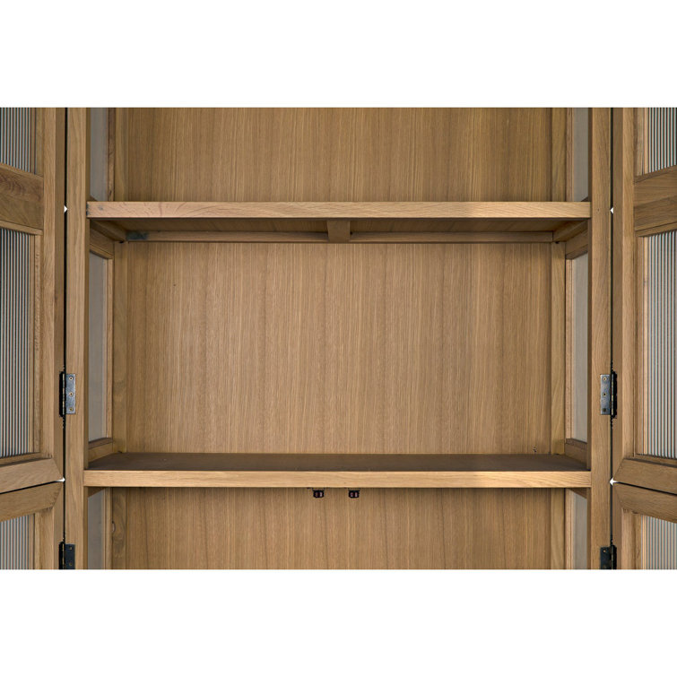 Natural Oak Lighted China Cabinet with Glass Panels