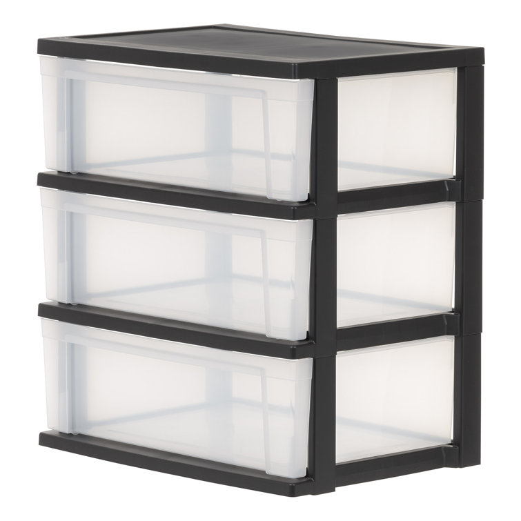 Black and Clear 3-Drawer Wide Plastic Storage Chest Set