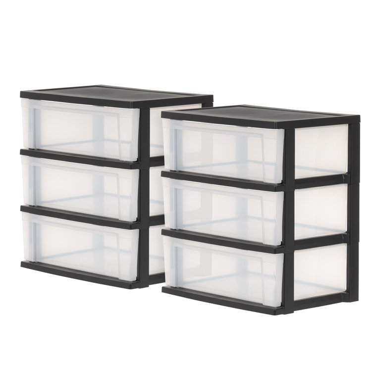 Black and Clear 3-Drawer Wide Plastic Storage Chest Set