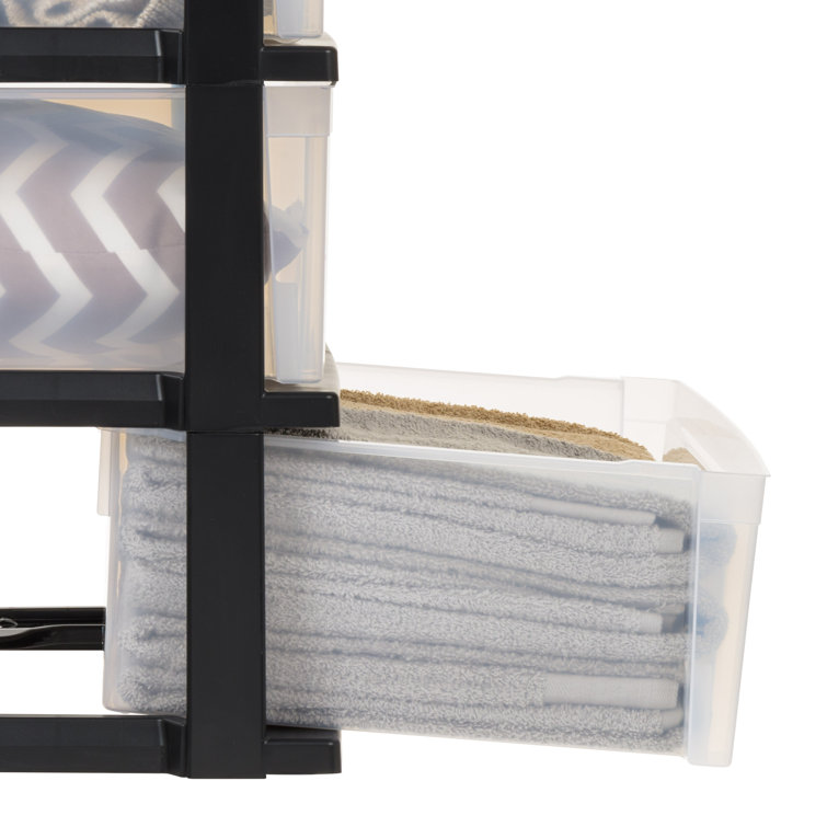 Black and Clear 3-Drawer Wide Plastic Storage Chest Set